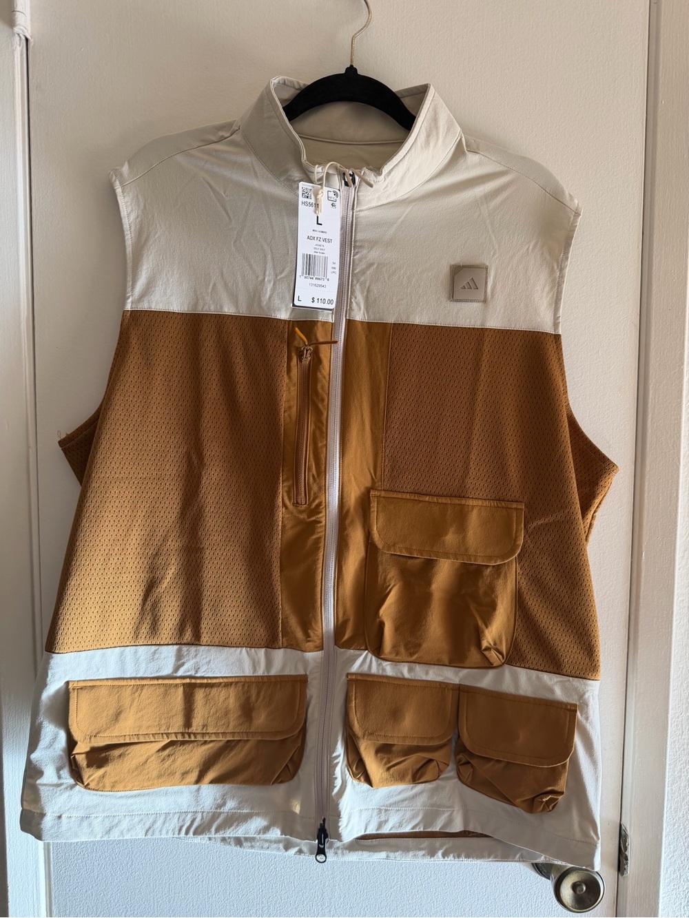 adidas Two-Tone Zip Utility Vest in Cream & Camel